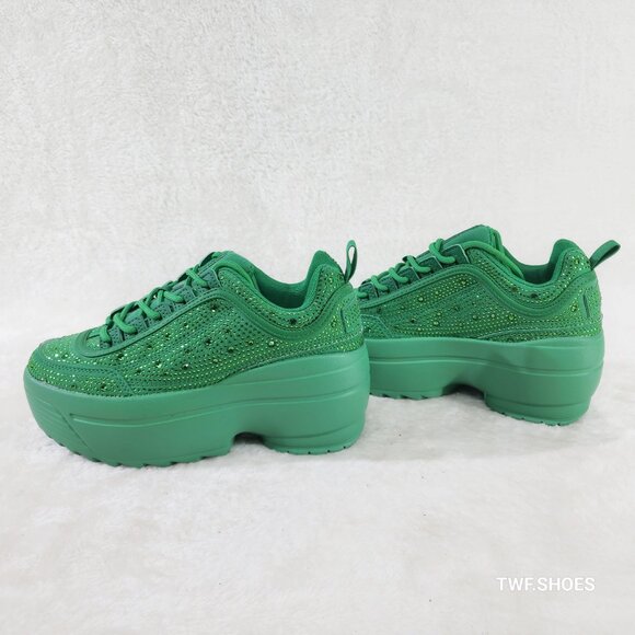 Berness Shoes - Ultra Cush Baby Dazzle Green Rhinestone Comfy Platform Sneakers